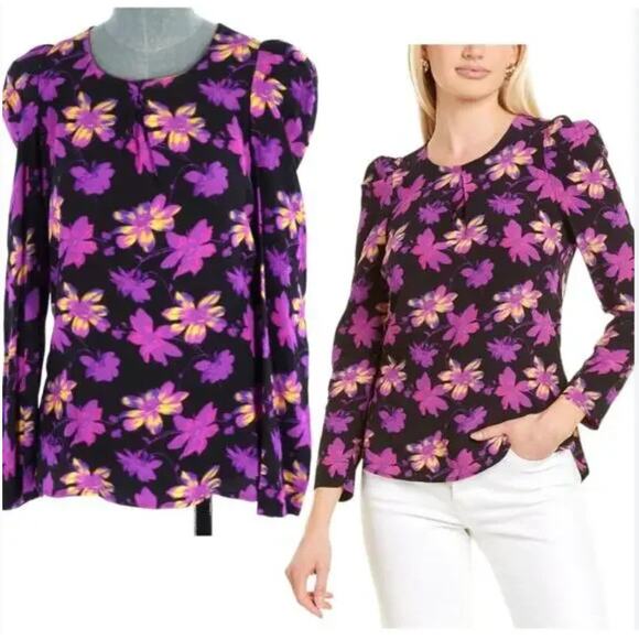 Maje Tops - Maje Floral Blouse Womens Large Long Sleeve Top Puff Shoulder Career Feminine